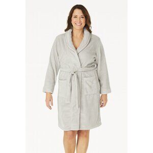 Women’s Mid-Length Plush Robe – Light Gray – Size M – NWT